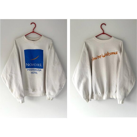 90s vintage novotel canada double sided graphic cozy unisex pullover sweatshirt - Picture 8 of 9
